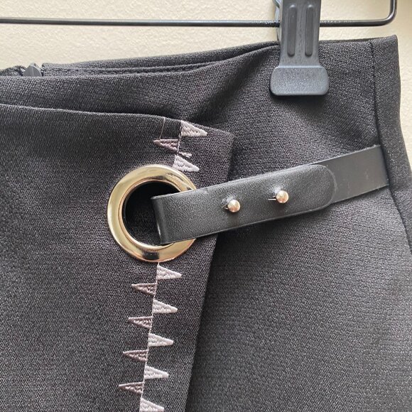 New w/Tag Women's Solid Black High Waist Wrap Asymmetrical Trim Mini Skirt - Picture 3 of 5